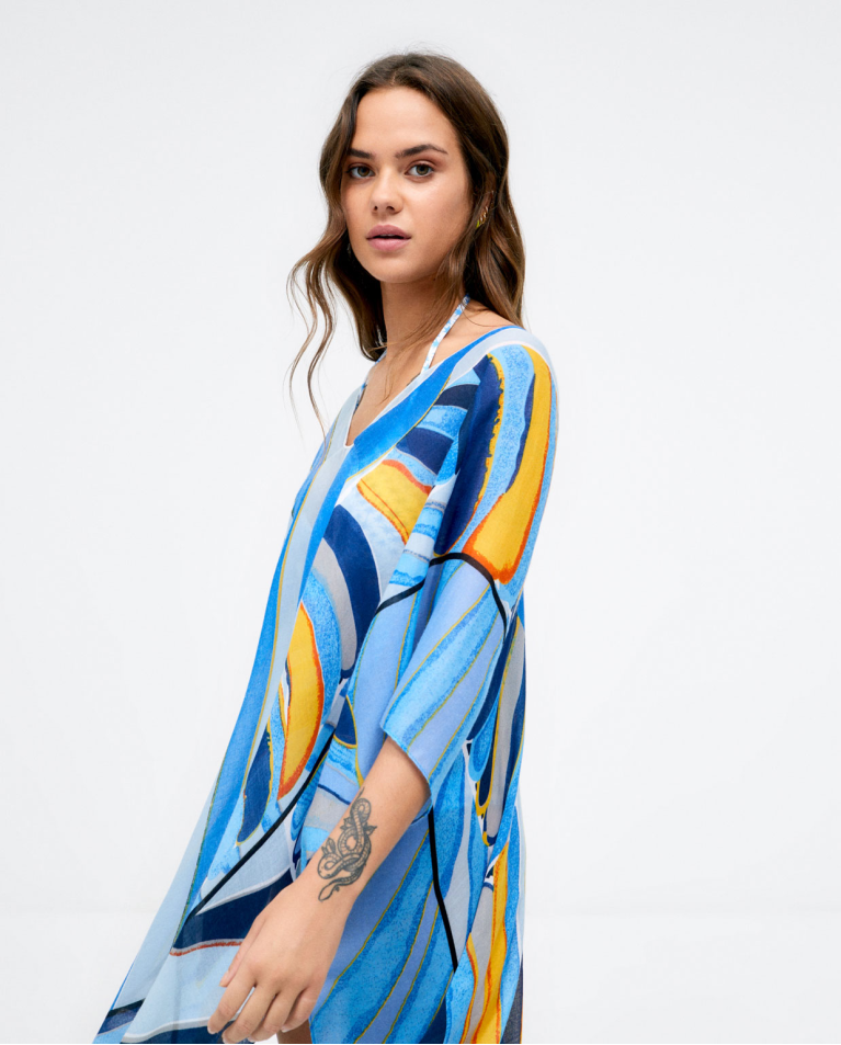 E printed half leg kaftan blue 1 