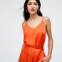 Midi dress with straps and belt plain orange 1 1