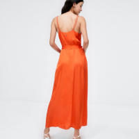 Midi dress with straps and belt plain orange